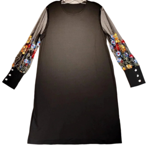 Shein  Women's Black Long Floral Embroidered Mesh Sleeves Size XL 44-12